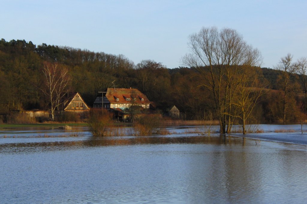 Die Hetschingsmhle bei Ebern im Hochwasser am 27.2.2010