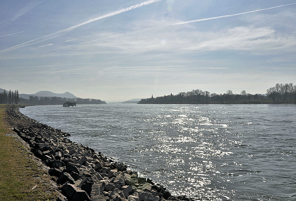 Gegenlicht mit Sonnenspiegelung ber dem Rhein bei Bonn-Oberkassel - 06.03.2013
