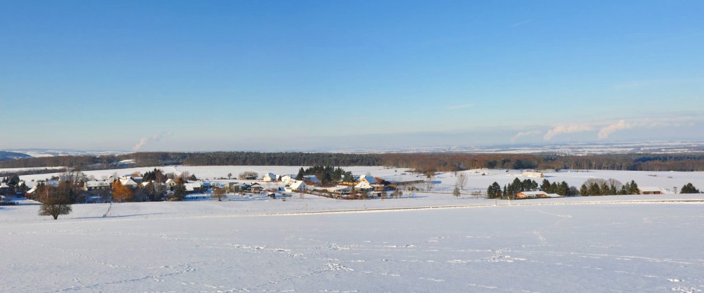 Panorama aus 2 Einzelbildern. Blick von Weiler am Berge Richtung Dren (links) und Bergheim (rechts) - 18.12.2010