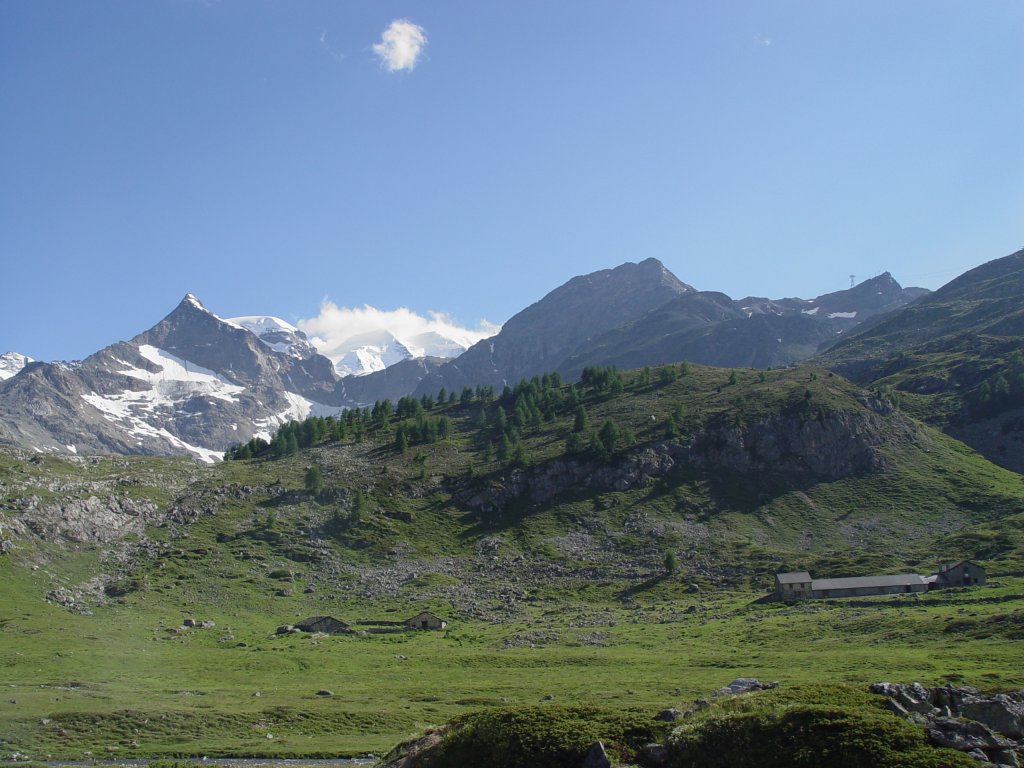 Unterwegs mit der Bernina Bahn am 10.07.2008 von St. Moritz nach Tirano.