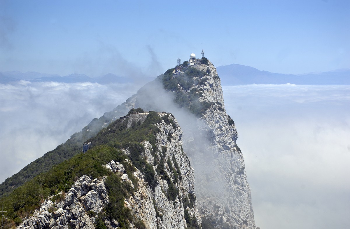 Aussicht von Upper Rock Nature Reserve in Gibraltar. Aufnahmedatum: 20. Juli 2014.