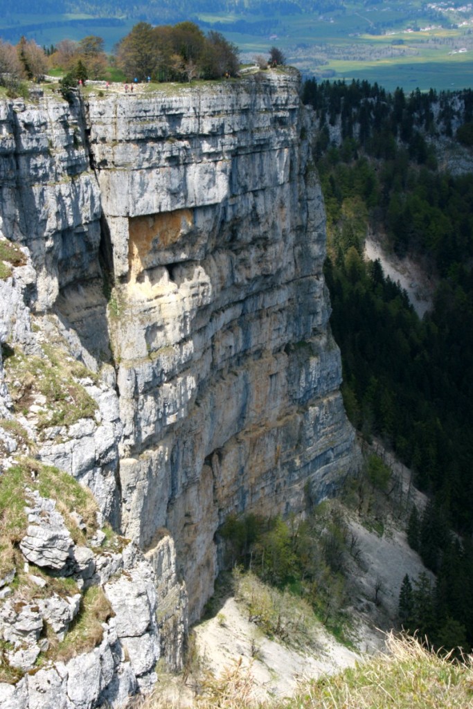 Blick auf die bis zu 500 m tiefen Felsformationen des Creux-du-Van; 17.05.2014