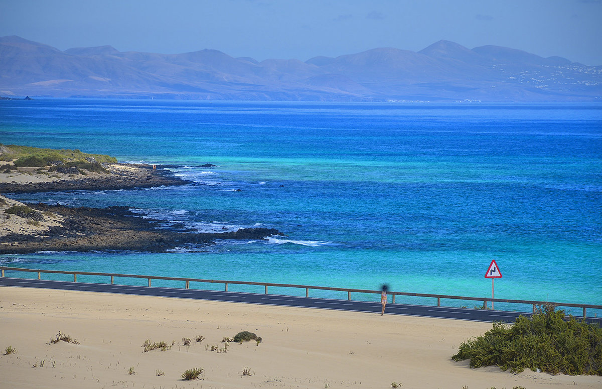 Der Strand südlich von Corralejo auf der Insel Fuerteventura in Spanien.
Aufnahme: 18. Oktober 2017.