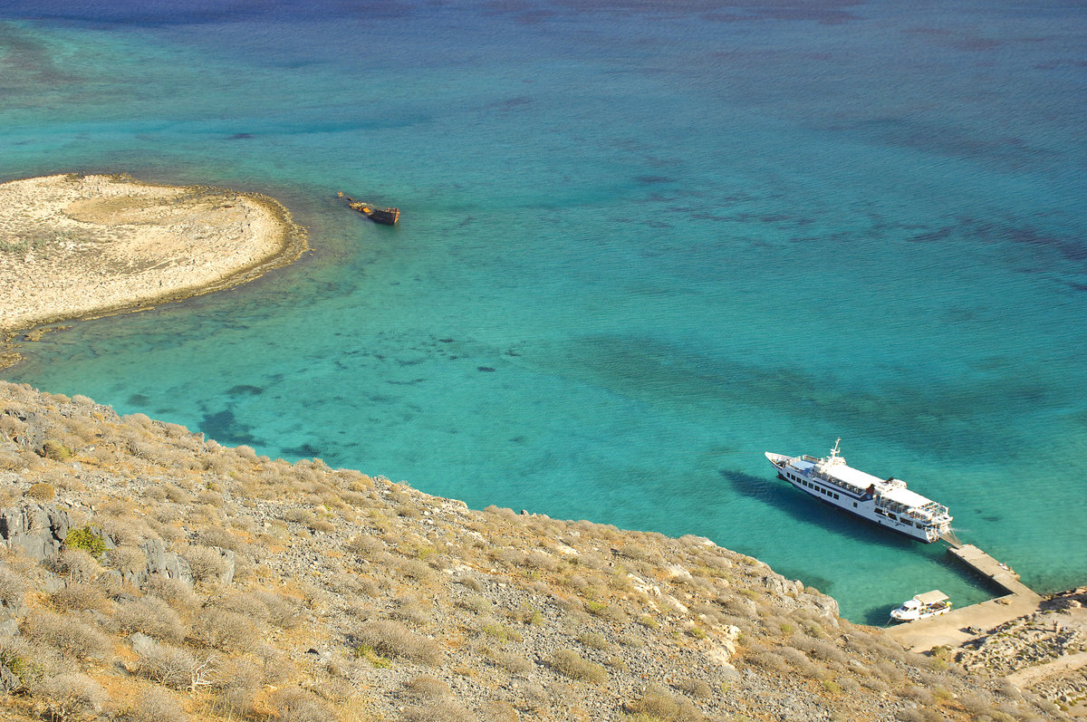 Die Bucht am Gramvousa Islet Beach nördlich von Kreta. Aufnahme: 20. Oktober 2016.