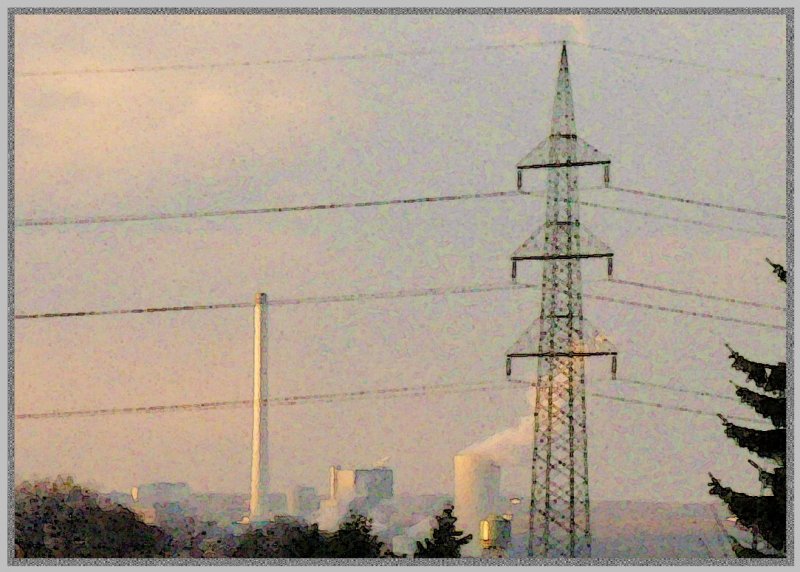 Dieses Wasserfarben- Gemlde  zeigt den Blick vom Bochumer Stadtteil Weitmar-Mark zum Steag-Kraftwerk Herne. 03.03.2008