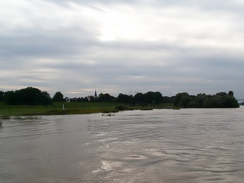Blick auf Orsoy �ber das diesj�hrige Rheinhochwasser. Das Foto stammt