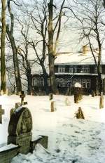 Winter auf dem Berg Oybin, im Vordergrund der eingeschneite Bergfriedhof, Aufnahme um 1988
