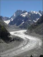 Der Gletscher Mer de Glace im Mont Blanc Massiv ist der grte Gletscher Frankreichs. Er hat eine Lnge von 7 km und eine Oberflche von 40 km2. 03.08.08 (Jeanny)