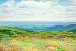  Sommerwolkenlichtweite , Gemälde: Öl auf Baumwolle + Holz (-Rahmen), 2011, 97 x 146 cm; Blick vom Brocken Anfang Juli Richtung Südosten über Heinrichshöhe, Kleiner und