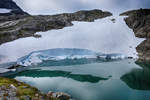 Der untere Teil des Gletschers Folgefonna am Mosevatnet in der norwegischen region Hardanger.