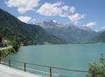 Der Lago di Poschiavo am 10.07.2008 aus dem Zug der Bernina Bahn aus gesehen
