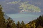 Lago Poschiavo mit Miralago von Alp Grm aus (420er-Teleaufnahme) am 18.08.2008