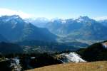 Blick vom Le Chamossaire ber Villar sur Ollon, dem Rhonetal zum Mont Blanc; 19.10.2013