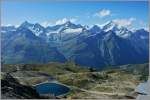 Ausblick vom Gornergrat auf die Berge:Dent Blanche (4357m..M),Ober Gabelhorn (4063m..M.), Zinalrothorn(4221m..M.) und Weisshorn(4505 m..M).
(03.08.2012)
