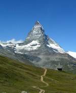 Bei schnstem Sommerwetter hatte man aus der Gornergratbahn eine herrliche Aussicht auf das Matterhorn (4.478 m).