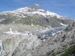 Rhne-Gletscher mit Vorder Grstenhorn, aufgenommen unterhalb des Hotels Belvdre am 11.6.2003 um 8:48 Uhr