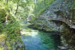 Die Vintgar-Klamm (slowenisch: Blejski Vintgar) ist eine Klamm ca. 4 km nordwestlich von Bled in Slowenien. Der smaragdgrüne Wildfluss Radovna entspringt in ca. 1000 m Höhe in den Julischen Alpen nordöstlich des Triglav. Aufnahme: 3. August 2016.
