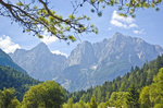 Das Triglav-Massiv in Slowenien von Jasna aus gesehen.