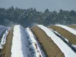 Niederbayern der winterliche Acker dampft in der Vormittagssonne bei Radersdorf