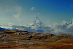 Schweiz, Blick zum Matterhorn von der Gornergratbahn aus im Sept.1986, ...