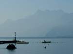 Genfer See R�ckkehr des Fischers mit seinem Fang in den Morgenstunden.
(August 2008)