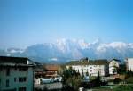 Thun, Thunersee D�rrenast bei Thun mit Stockhornkette im Fr�hling 1993