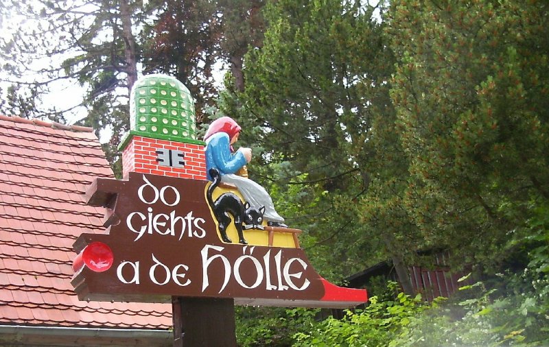 Wegweiser zur H�lle bei Oybin, Zittauer Gebirge, Foto von 2004