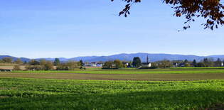 Blick ber March-Buchheim in der Rheinebene im Breisgau zum Schwarzwald, Okt.2025