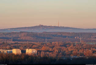 Weitsicht vom Kolkturm in der Dlauer Heide bis zum Petersberg nrdlich von Halle (Saale).
