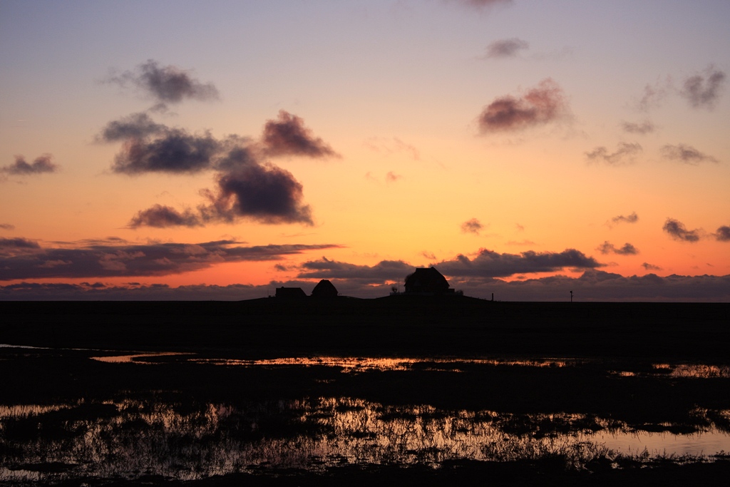 Abendstimmung auf Hallig Nordstrandischmoor am 21.04.2010.