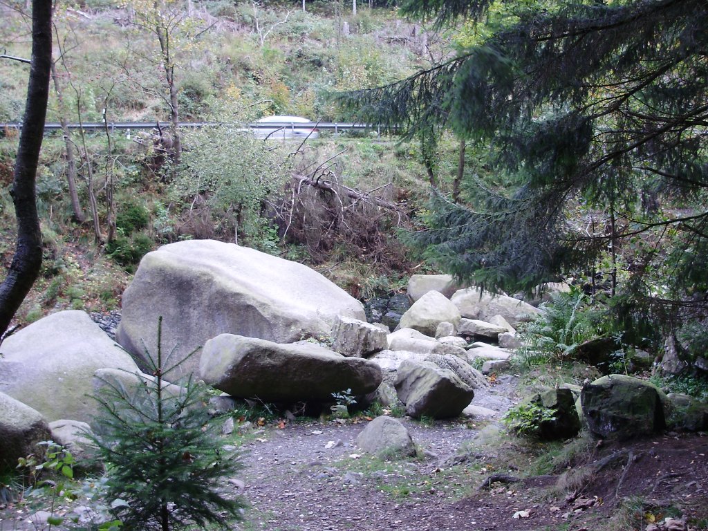 aufgenommen zwischen romkerhalle und nachsperre
im okertal/harz
die klein steine liegen 
in der oker und auch auf/am wanderweg
der wanderweg geht malerisch an der oker
lang