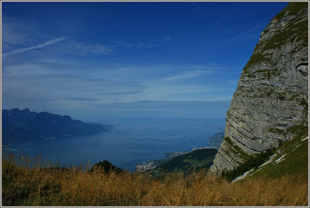 Ausblick vom Col de Jaman( 1512m..M) auf den Genfersee.
(28.08.2012)