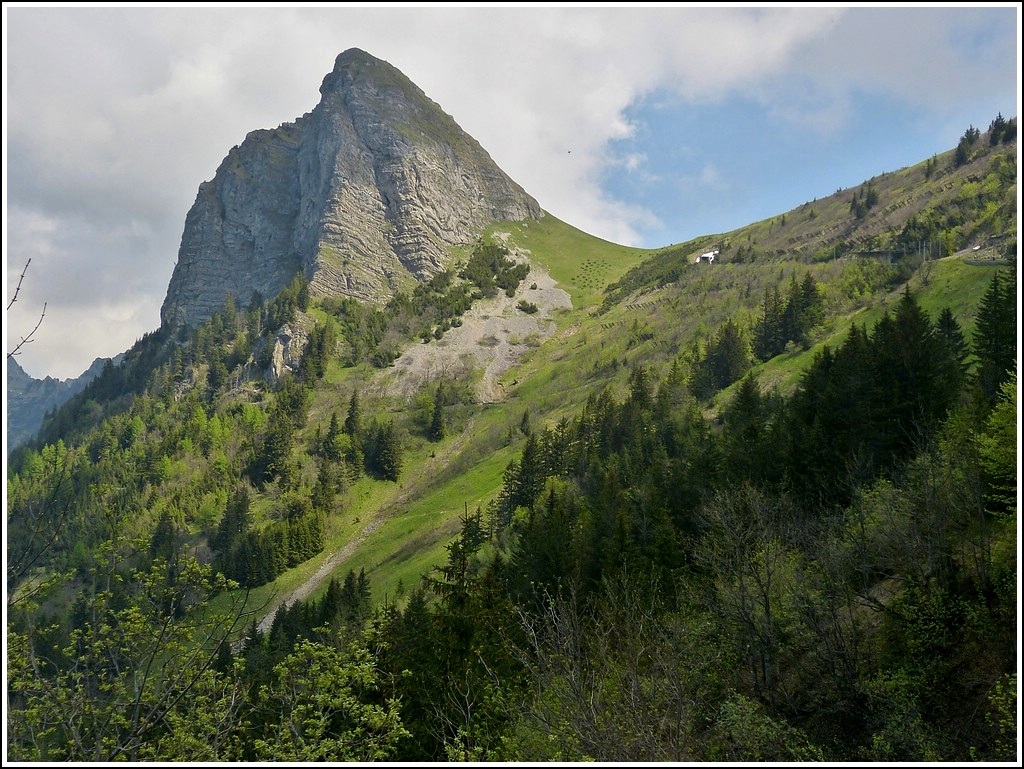Der Dent de Jaman (1875 m . M.). Seine Form ist untypisch fr die voralpine Region, die westliche Wand fllt steil in Richtung des Genfer Sees ab.  26.05.2012 (Hans)