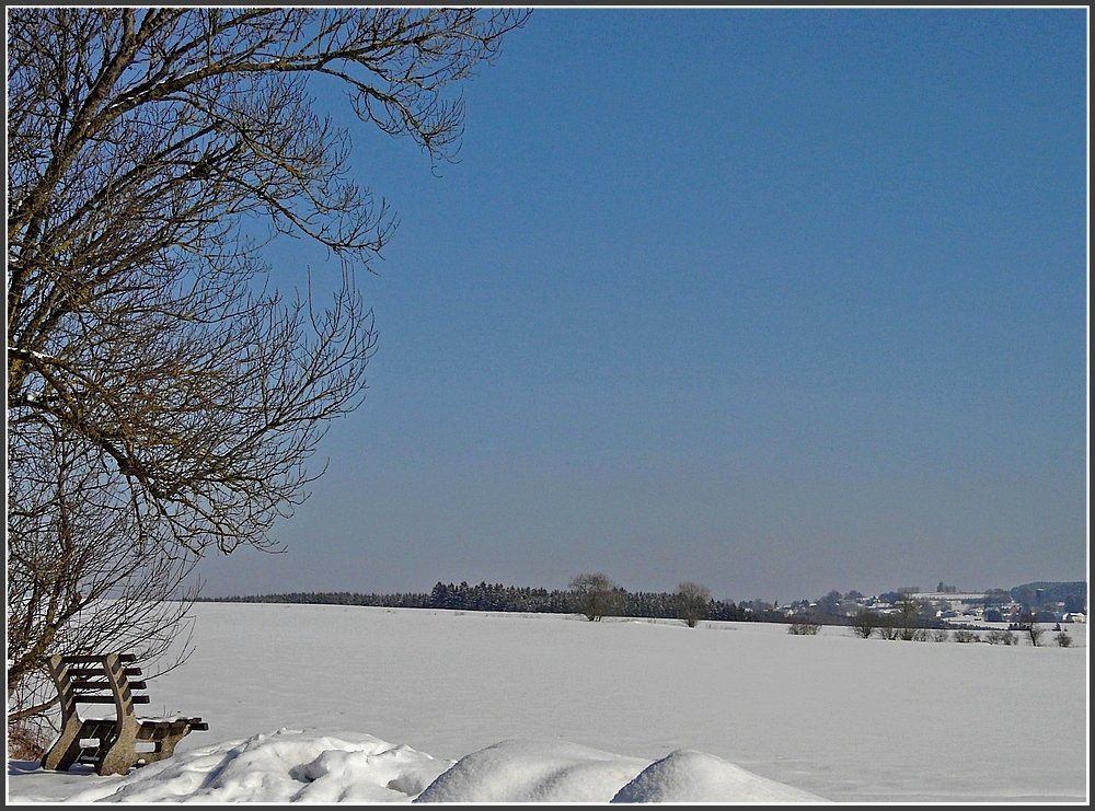 Der nrdlichste Zipfel Luxemburgs liegt am 16.02.10 unter einer geschlossenen Schneedecke. (Jeanny)