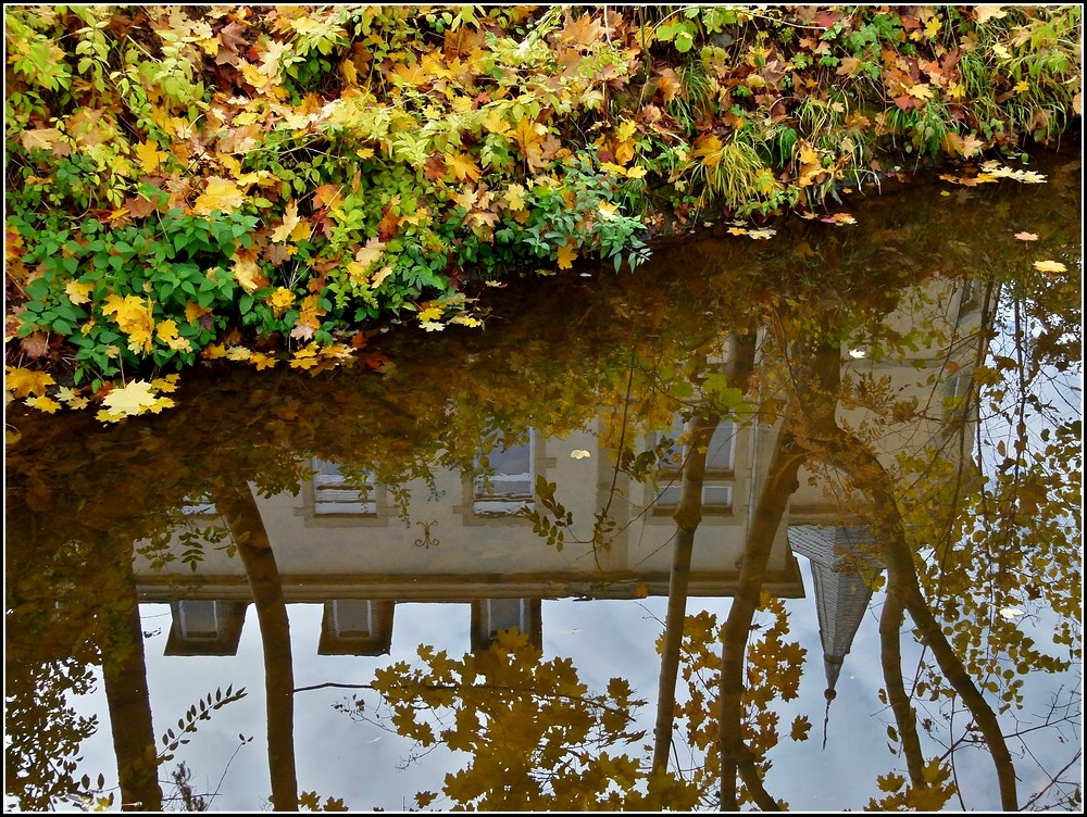 Die Schule Ecole Prive Sainte Anne in Ettelbrck spiegelt sich in dem Flchen Wark. 01.11.2010