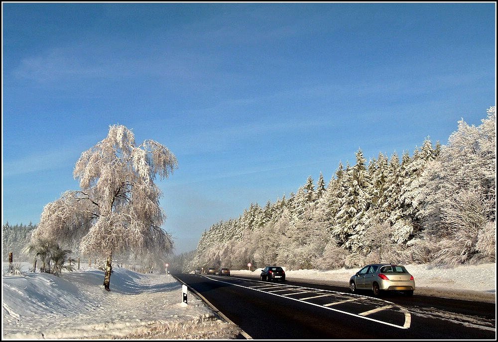 Die vielbefahrene Strae von Wiltz nach Bastogne am 31.12.2010. (Jeanny) 