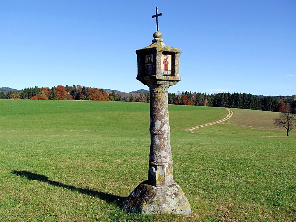 Ein Bildstock, auch Marterl;Helgenstckli; Wegstock oder Kreuz bzw. Betsule bezeichntet, ziert einen Wegesrand im Mhlviertel;101029