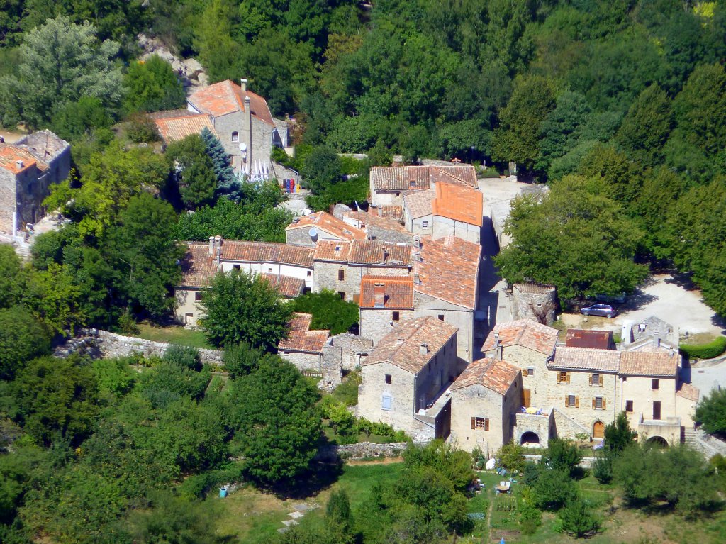 Frankreich, Languedoc-Roussillon, Navacelles, vom Belvedere von Baume Auriol auf dem Causse du Larzac aus gesehen, 19.08.2011