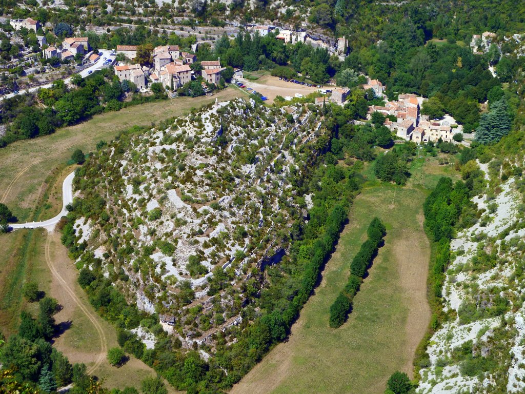 Frankreich, Languedoc-Roussillon, Navacelles, vom Belvedere von Baume Auriol auf dem Causse du Larzac aus gesehen, 19.08.2011