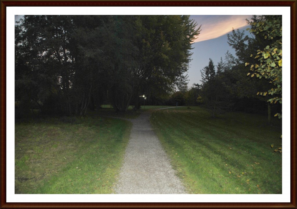 Im Stadtparkt von Lehrte, gegen 18:47 Uhr mit Wettereischeinigung am rechten oberen Bildrand. Foto vom 09.10.2010.