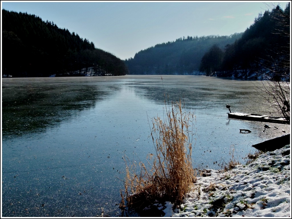 In der Nhe von Bavigne ist der Vorstau des Stausees der Obersauer zugefroren. 03.02.2012 (Hans)