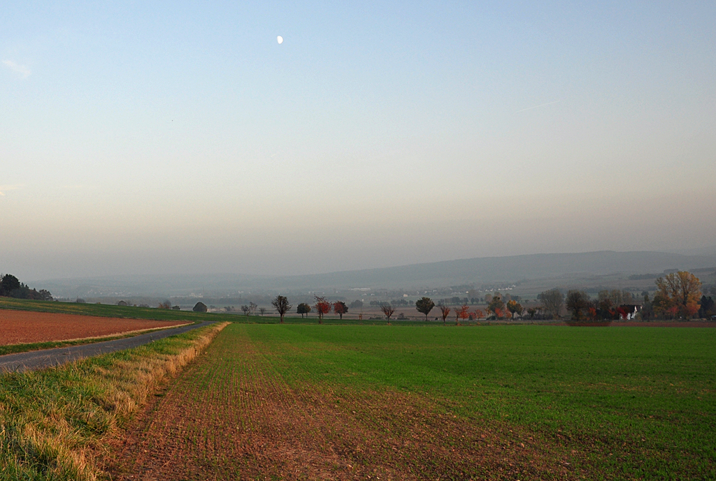 Leichter Abenddunst ber der Eifel bei wolkenlosem Himmel und Halbmond - 24.10.2012