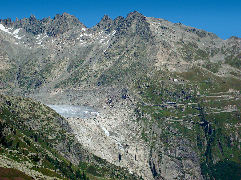 Rhonegletscher und Belvedre am Furkapass. Aufnahme whrend Velotour, von der Grimselpassstrasse aus, 26. Aug. 2010, 13:16