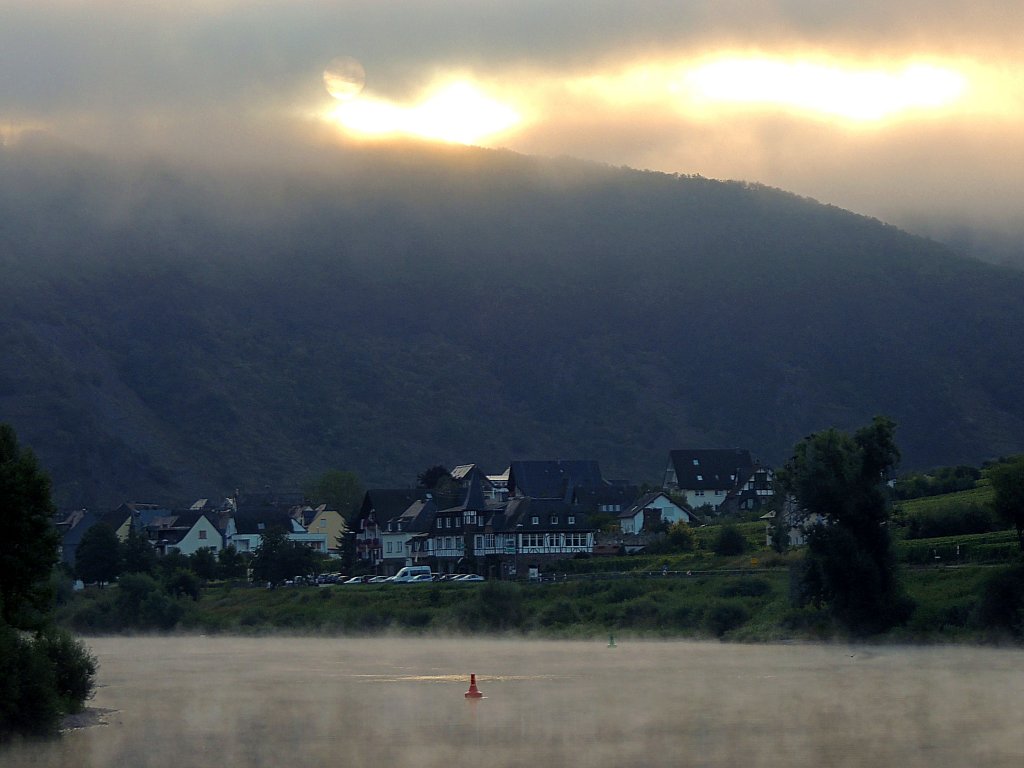 Sonnenaufgang mit aufsteigenden Nebelschwaden an der Mosel in der Nhe von Cochem; 120823