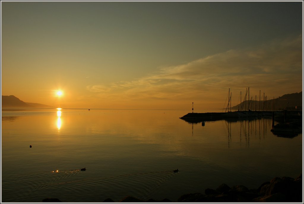 Sonnenuntergang im Hafen von La Tour-de-Peilz am 27.02.2012