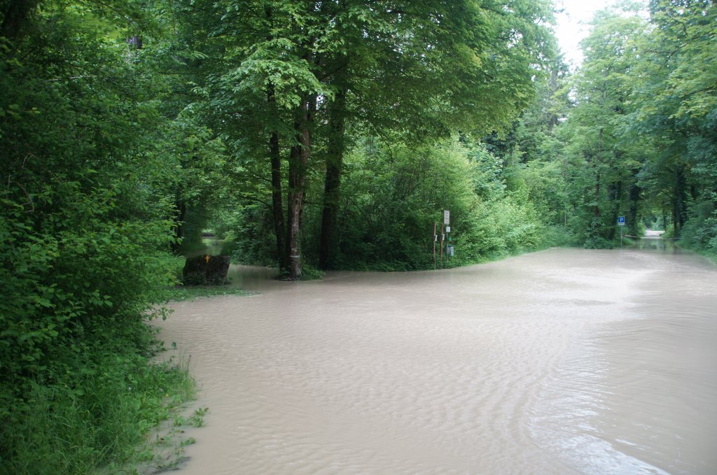 Thurauen / Parkplatz unter Wasser (Hochwasser Thur 2.06.2013).