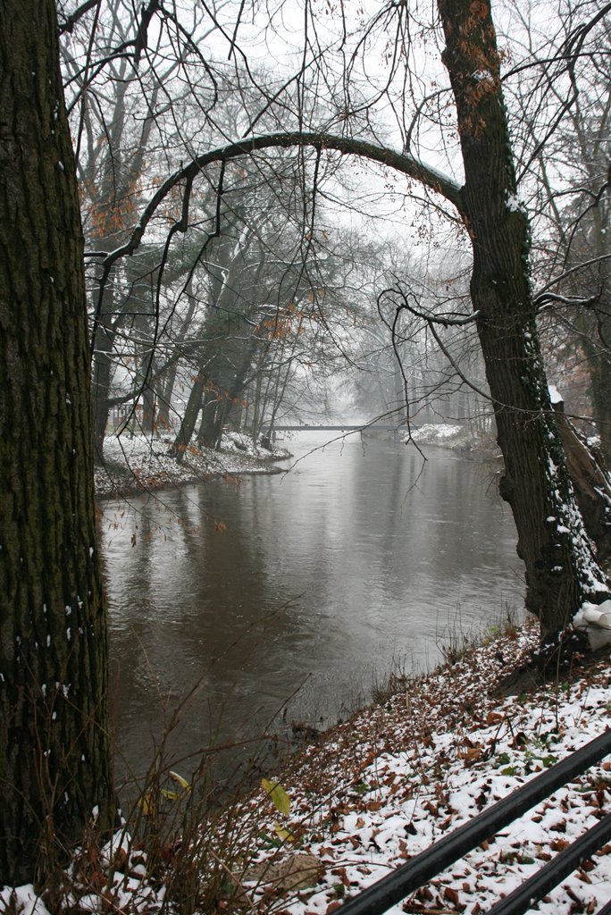 ul. Piastowska mit Blick auf einen Nebenarm der Neisse, Gubin, 26.11.10