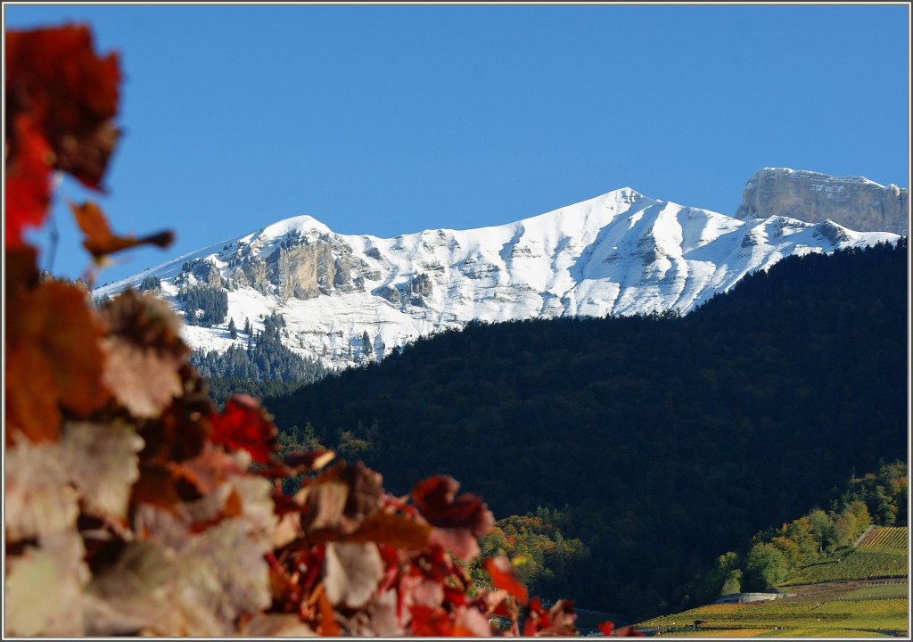 Umbruch der Jahreszeiten: Im Tal leuchtet der Herbst, in den Bergen gab es es den ersten Schnee.
(21.10.2010)