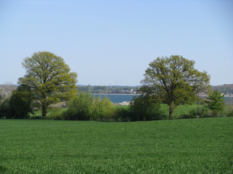 Von der Chausee L 01 Kltz - Ggelow, bei Wohlenberg (NWM) tat ich einen Blick ber die Wohlenberger Wiek (Ostsee) zum Campingplatz  Liebeslaube  und der Hansestadt Wismar, Wohlenberg 22.06.2010