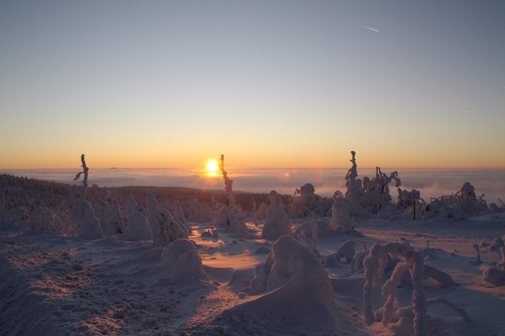 Winterabendzauber auf dem Fichtelberg am 22.01.10. Nebel und Frost zauberten diese mystischen Eisgestalten.